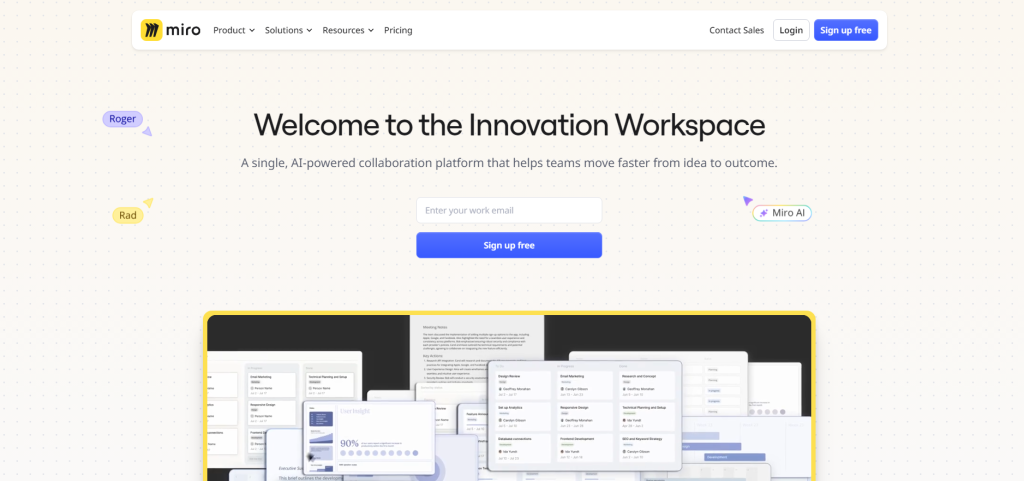 Homepage snippet of Miro.