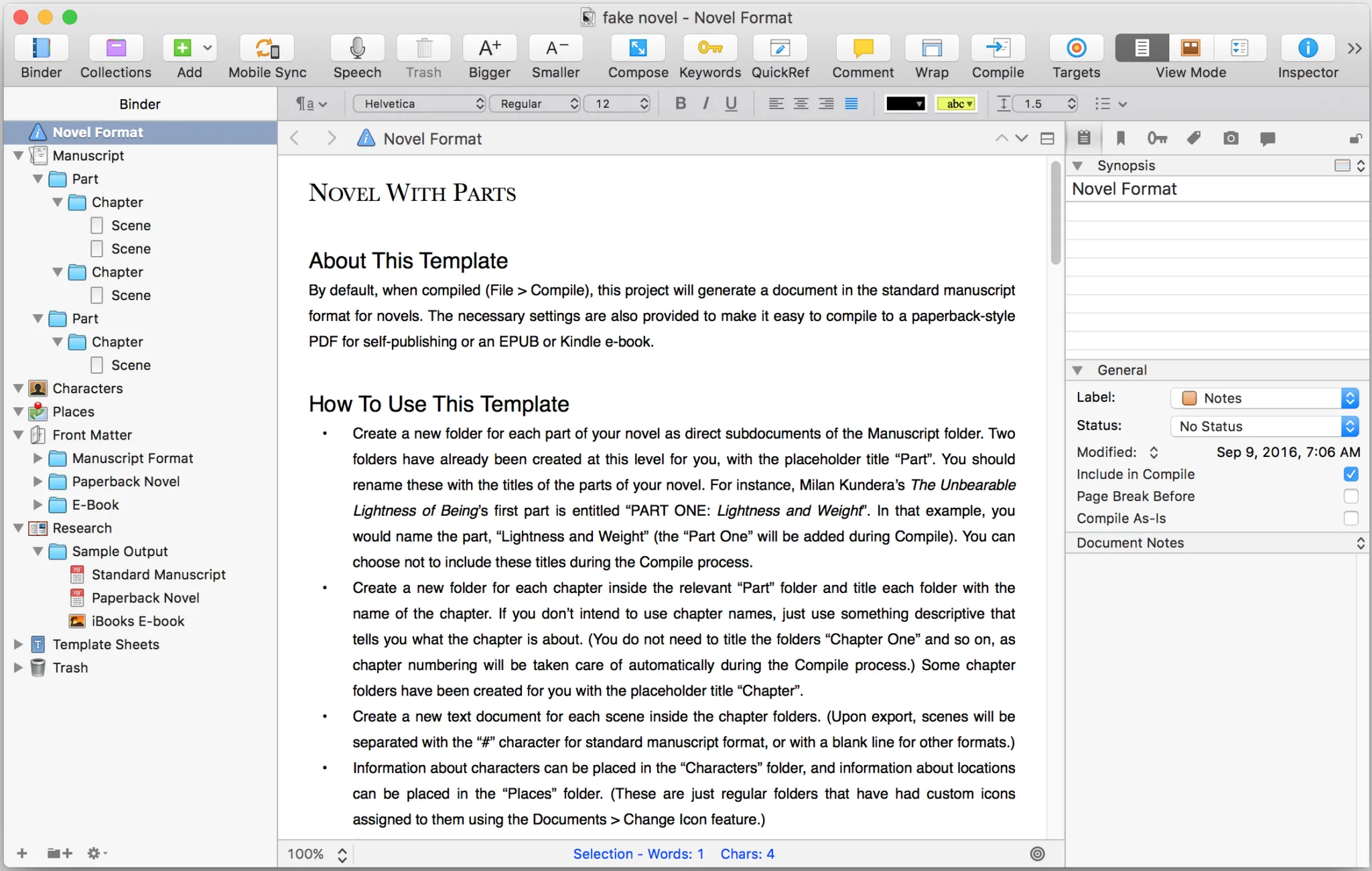 scrivener binder view