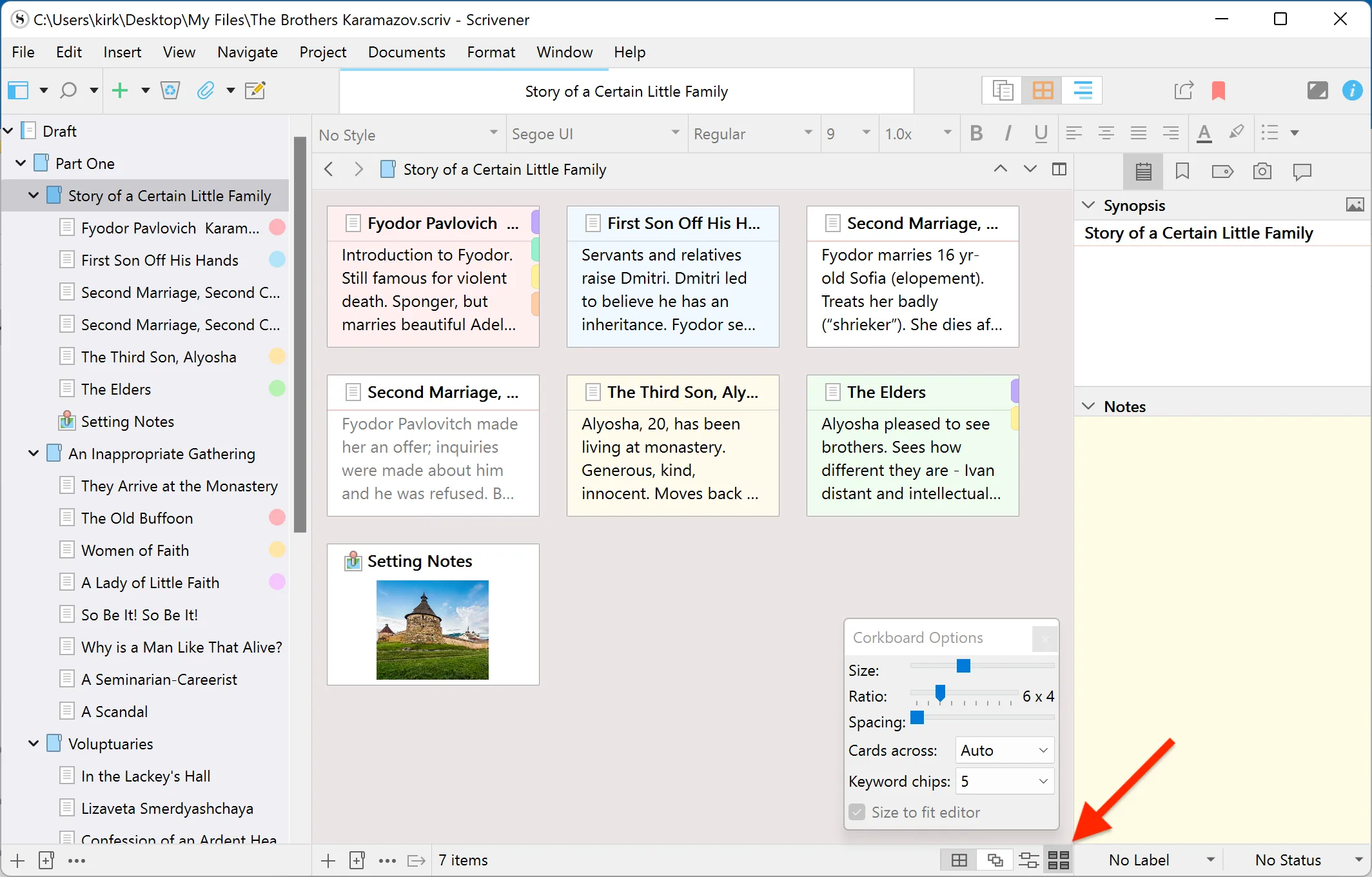 Scrivener corkboard