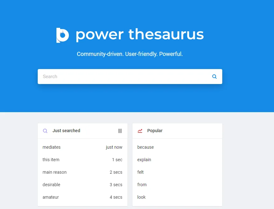 power thesaurus homepage