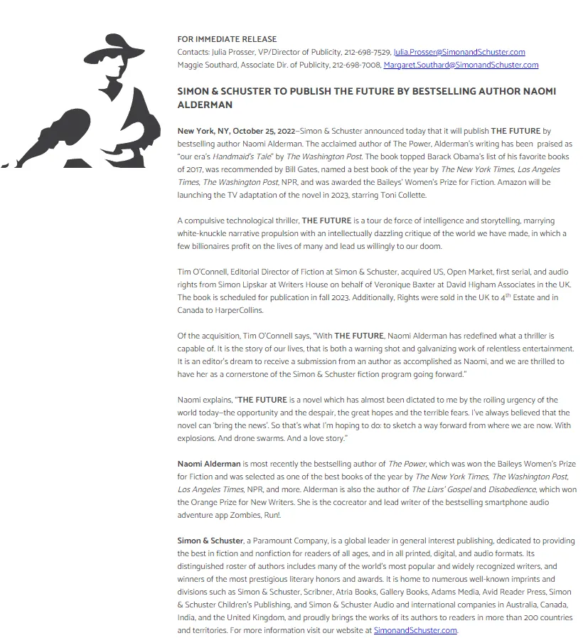 Simon & Schuster book press release 