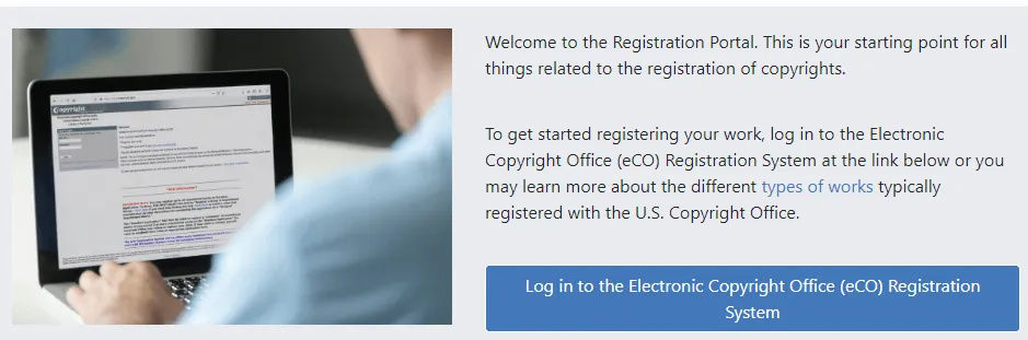 online registration website of the US copyright office