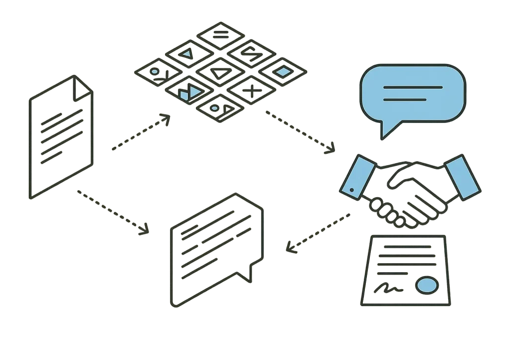 Isometric line-art sequence animates left-to-right
